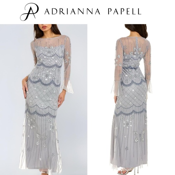 Adrianna Papell Dresses & Skirts - ADRIANNA PAPELL BELL SLEEVE ILLUSION  BEADED MESH COVERED MERMAID GOWN **NWT**